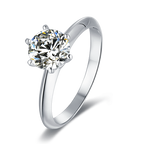 Classic Round Moissanite Six-Prong Set Solitaire Engagement Ring in Sterling Silver