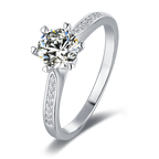 Vintage Style Elite Round Solitaire Moissanite Essence Engagement Ring in Sterling Silver with Side Studded shank