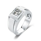 Classic Four-Prong Set Solitaire Round Moissanite Signet Style Men's Ring in Sterling Silver