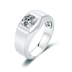 Contemporary Style Four-Prong Set Solitaire Round Moissanite Men's Signet Ring in Sterling Silver