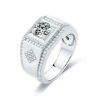 Timeless TwilightElegance Four-Prong Set Round Moissanite Men's Ring in Sterling Silver
