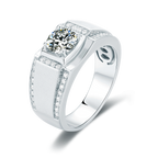 Starry Embrace Four-Prong Set Round Moissanite Men's Ring in Sterling Silver