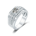 Heavenly Circlet Halo Style Round Moissanite Brilliance Men's Ring in Sterling Silver