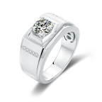 Vintage Style Round Solitaire Moissanite Classic Signet Men's Ring on Sterling Silver
