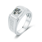Vintage Style Round Moissanite Classic Signet Men's Ring on Sterling Silver