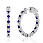 2 CT. Inside Out Round Natural Diamond and Blue Sapphire Hoop Earrings