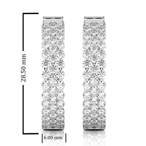 Tripple Row Inside Out Lab Created Diamond  Hoop Earrings