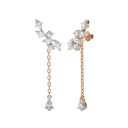 2 CT. Round,Marquise and Pear Natural Diamond Climber Earrings