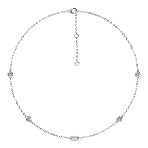 1 CT. Zenith Baguette and Round Bezel Lab Created Diamond by the Yard Necklace