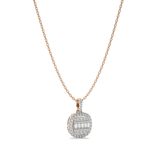 5/8 CT. Cushion Shape Halo Style Round and Baguette Natural Diamond Pendant