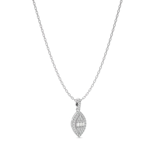 3/8 CT. Marquise Shape Halo Round and Baguette Natural Diamond Pendant