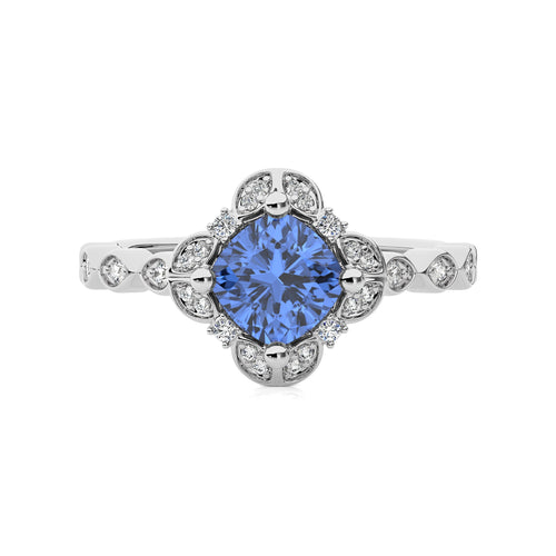 Oceanic Elegance Cushion Tanzanite and Natural Diamond Minimalist Engagement Ring