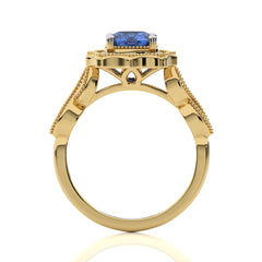 Aurora Bloom  Cushion Tanzanite and Natural Diamond Entwined shank Vintage Engagement Ring.