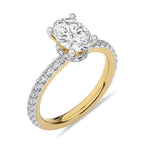 2 CT Oval and Round Hidden Halo with Studded Shank Natural Diamond Engagement Ring