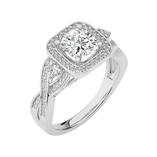 Classic Nimbus Double Twist Split Shank Halo Diamond Engagement Ring