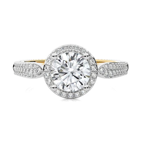 Vintage Style Bazel and Halo Diamond Engagement Ring