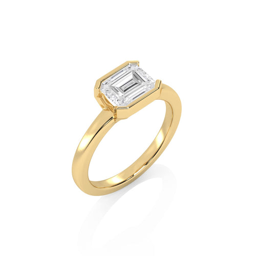 1 1/2 CT. Emerald Cut Natural Diamond Bezel Set Solitaire Ring