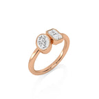 1 CT. Oval and Emerald Cut Bezel Set Natural Diamond Two Stone Engagement Ring
