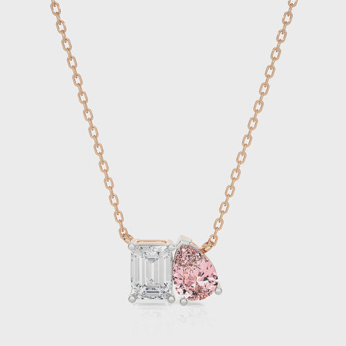 4 1/2 CT. Pink Pear and Emerald Toi et Moi Lab Created Diamond Pendant Necklace