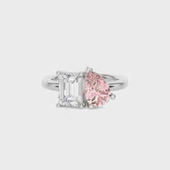 2 1/2 CT. Stylist Toi et Moi Emerald and Pink pear Lab created duo stone Engagement Ring.