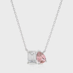 4 1/2 CT. Pink Pear and Emerald Toi et Moi Lab Created Diamond Pendant Necklace