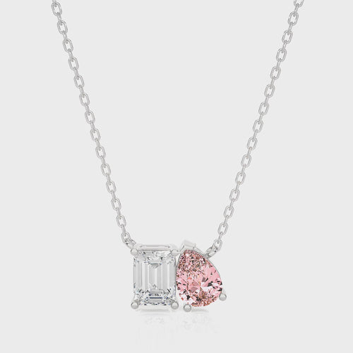 4 1/2 CT. Pink Pear and Emerald Toi et Moi Lab Created Diamond Pendant Necklace