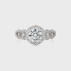 Constellation Swirl Double Split Shank Diamond Bazel and Halo Engagement Ring