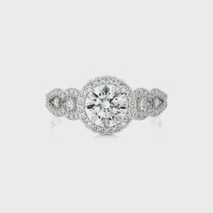 Constellation Swirl Double Split Shank Diamond Bazel and Halo Engagement Ring