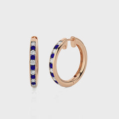 1 CT. Sapphire Diamond Eternity Hoop Earrings
