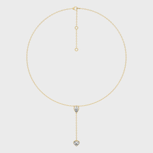 Classic Pear and Heart Twin Natural Diamond Lariat Necklace