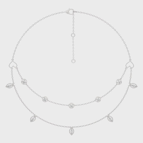 1 CT. Double Layered Five Motifs Marquise and Round Station Necklace