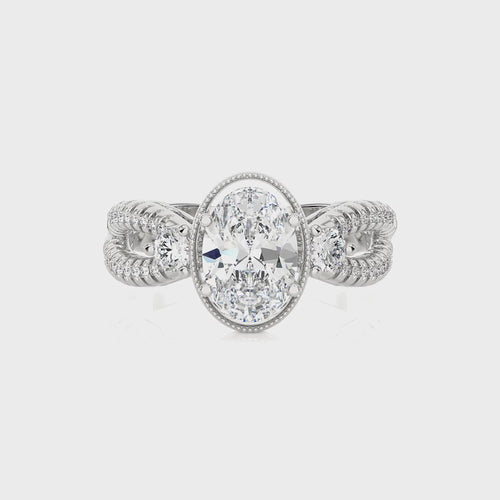 Classic Twisted Split Shank Diamond Halo Engagement Ring