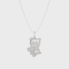 Charming Cute Bear cub cartoon Lab Created Diamond Pendant/Necklace