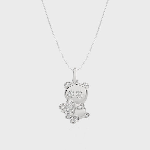 1/8 CT. Charming Cute Bear cub cartoon Lab Created Diamond Pendant/Necklace