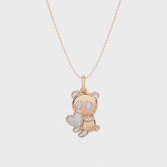 Charming Cute Bear cub cartoon Lab Created Diamond Pendant/Necklace