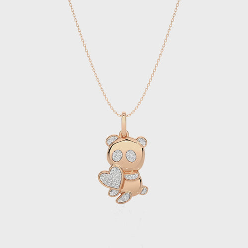 Charming Cute Bear cub cartoon Lab Created Diamond Pendant/Necklace