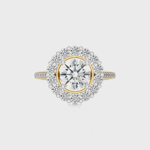 Gerbera Bloom Bazel and Halo Diamond Engagement Ring