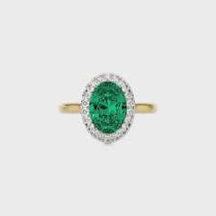 Delicate Oval  Emerald and Natural Diamond Halo Engagement Ring