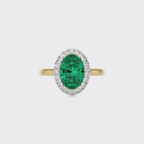 Delicate Oval  Emerald and Natural Diamond Halo Engagement Ring