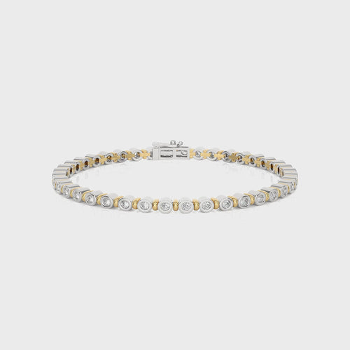 Celestial Allure Starlight Symphony Lab-Grown Diamonds Studded Two-Tone Gold vermeil Bar Tennis Bracelet with Clasp Lock in 925 Sterling Silver