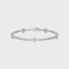 Sculpted Splendor Eco-Friendly Lab Grown Diamonds Studded Cushion Shaped Motifs Linked Station/Tennis Bracelet with Clasp Lock in 925 Sterling Silver Size 7 Inch