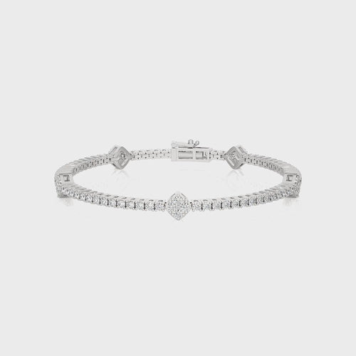 Sculpted Splendor Eco-Friendly Lab Grown Diamonds Studded Cushion Shaped Motifs Linked Station/Tennis Bracelet with Clasp Lock in 925 Sterling Silver Size 7 Inch
