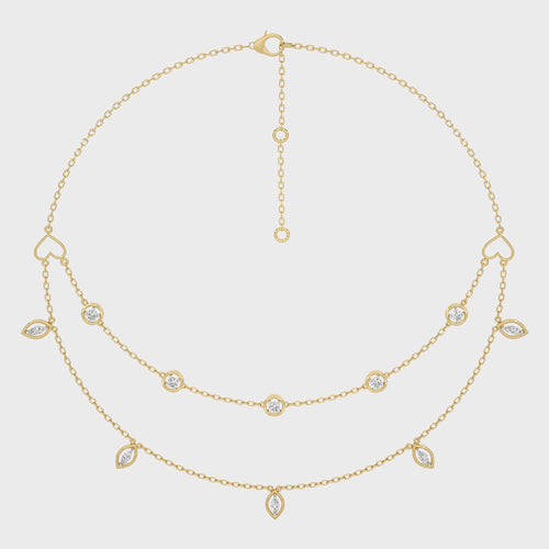 1 CT. Double Layered Five Motifs Marquise and Round Station Necklace