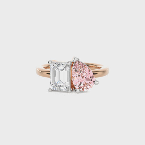 2 1/2 CT. Stylist Toi et Moi Emerald and Pink pear Lab created duo stone Engagement Ring.
