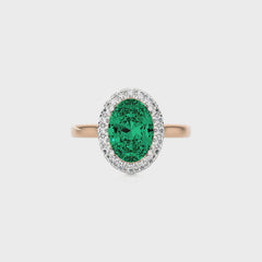 Delicate Oval  Emerald and Natural Diamond Halo Engagement Ring