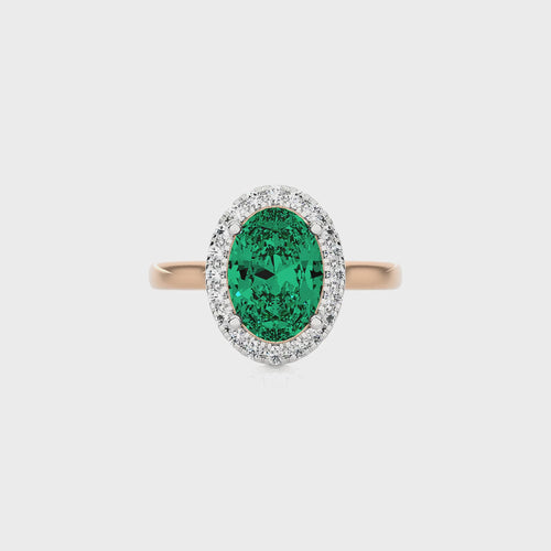 Delicate Oval  Emerald and Natural Diamond Halo Engagement Ring