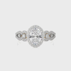 Constellation Swirl Double Split Shank Diamond Bazel and Halo Engagement Ring