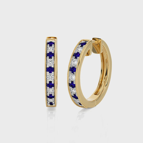 5/8 CT Sapphire Diamond Vintage Hoop Earrings