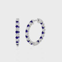 1 CT Sapphire Diamond Inside Out Hoop Earrings