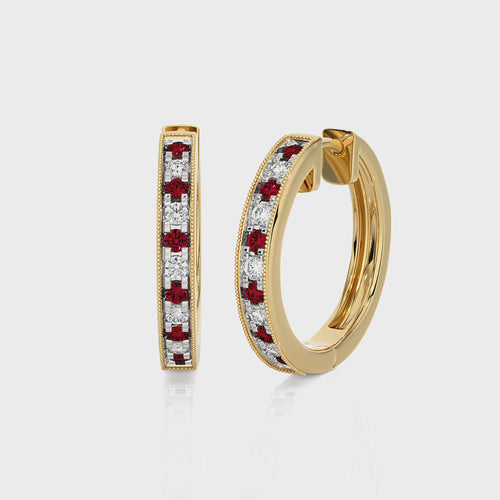 1/2 CT Ruby Diamond Vintage Hoop Earrings